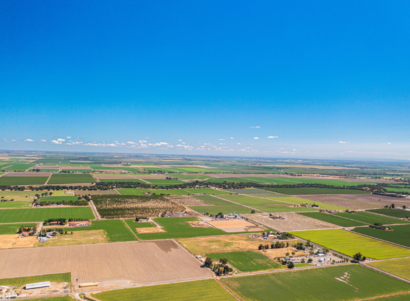 Aerial view of rural farmland in California.