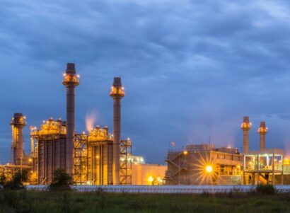 Image of a natural gas power plant at night