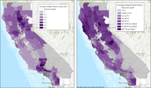 Image of a map showing Public Safety Power Shutoff frequency and duration by census tract