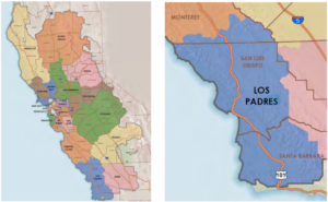 Image of a map of PG&E’s service territory divisions, which are used for annual report reliability metrics, overlaid on top of counties and zoomed into a single division.