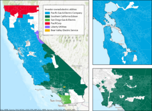 Image of a map showing utility service territories throughout California.