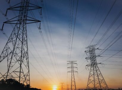 Three powerlines during sunrise